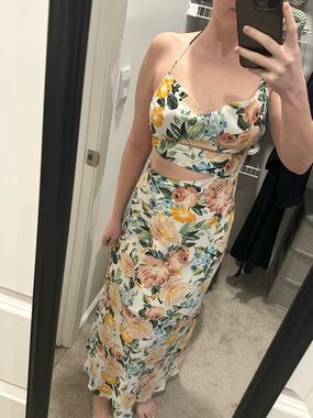 Floral Maxi in Cream with Green, Blue, Mauve, and Yellow